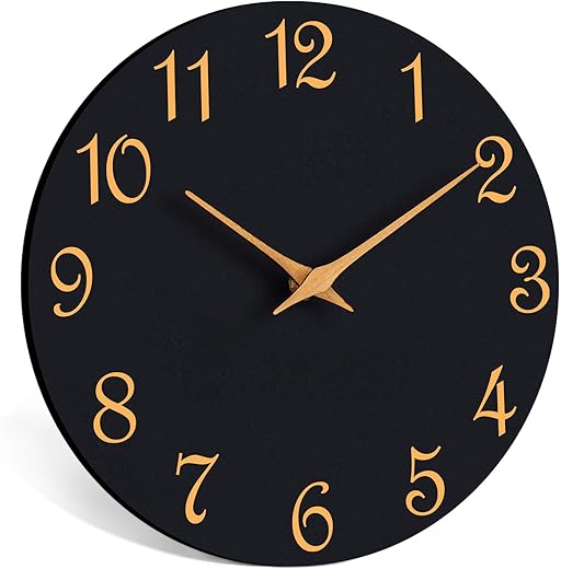 Wall Clock, 10 Inch Modern Wall Clocks Battery Operated, Silent Non Ticking Clock Decorative for Kitchen, Living Room, Bathroom, Office, Bedroom(Black Gold)