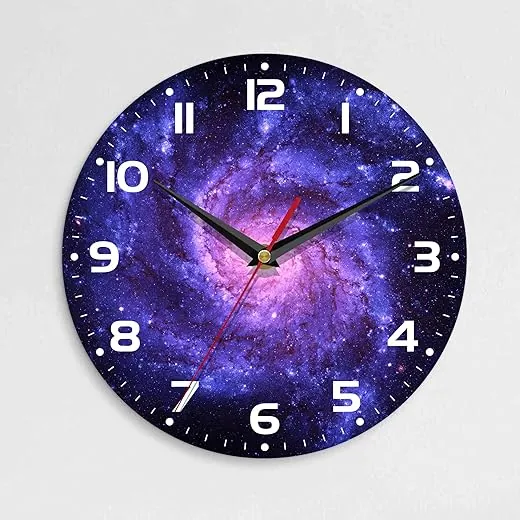 Wall Clock, 10 Inch Silent Non-Ticking Home Kitchen Decor, Battery Operated for Bathroom Bedroom Living Room Office(Cosmic Galaxy)