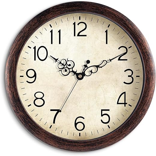 Wall Clock 10 Inch Vintage Wall Clocks Battery Operated Quartz Silent Non-Ticking Retro Rustic Style Clock Decorative for Kitchen,Bathroom, Living Room, Home Office (Bronze)