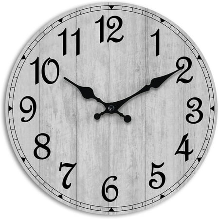 Wall Clock 12 Inch, Grey Vintage Rustic Wood Grain Clocks Battery Operated Silent Non Ticking for Kitchen Bathroom, Living Room, Bedrooms, Dining Room, Office