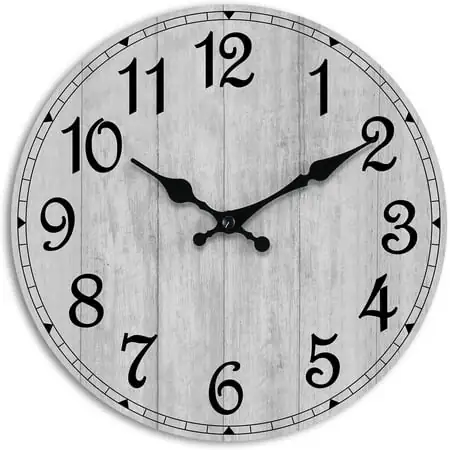 Wall Clock 12 Inch, Grey Vintage Rustic Wood Grain Clocks Battery Operated Silent Non Ticking for Kitchen Bathroom, Living Room, Bedrooms, Dining Room, Office