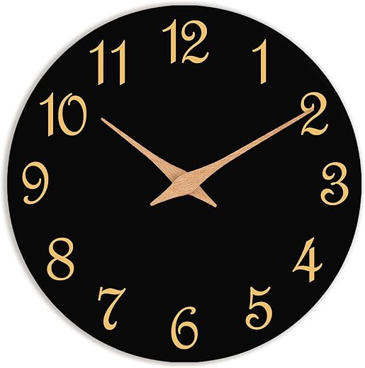 Wall Clock 12 Inch, Modern Wall Clocks Battery Operated, Silent Non Ticking Clock Decorative for Living Room, Office, Bedroom, Home, School (Black Gold)