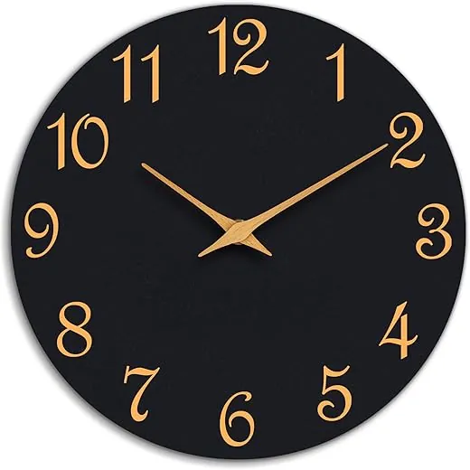 Wall Clock 14 Inch, Modern Wall Clocks Battery Operated, Silent Non Ticking Clock Decorative for Living Room, Office, Home, School (Black Gold)