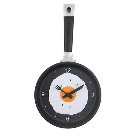 Wall Clock ABS Fried Egg Frying Pan Shape Silent Battery Operated Wall Clock for Bedroom Living Room Kitchen Black