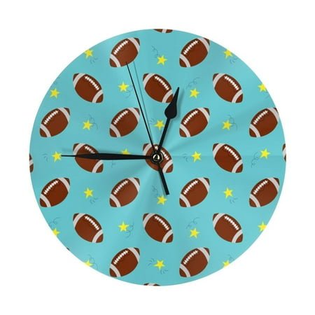 Wall Clock, American football rugby star blue Wall Clocks Battery Operated Silent Kitchen Office Wall Clock Decorative, Wall Clock for School Classroom Living Room Bedroom Home Decor