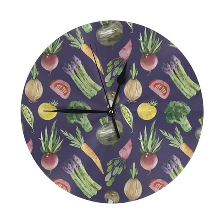 Wall Clock Asparagus vegetable Print Wall Clocks Battery Operated, Modern Wall Clock for Bedroom, Classroom, Living Room, Office, Home Decor