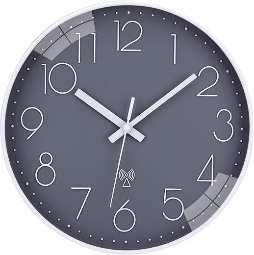 Wall Clock, Atomic Wall Clock, 12 Inch Wall Clocks Battery Operated, Modern Wall Clock, Analog Wall Clocks for Kitchen, Office Classroom Living Room(Grey)