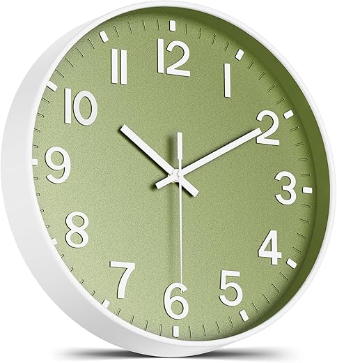 Wall Clock, Battery Operated, Modern Minimalist Design for Living Room, Office, Kitchen, Bedroom, and Bathroom - Quiet, Stylish, and Perfect for Any Room – Olive Green, 10 Inch