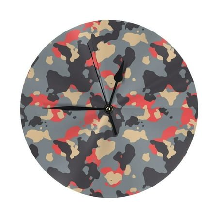 Wall Clock black Camouflage red Wall Clocks Battery Operated, Modern Wall Clock for Bedroom, Classroom, Living Room, Office, Home Decor