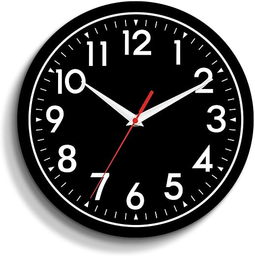 Wall Clock, Black Wall Clocks Battery Operated 10 Inch, Simpel Silent Non-Ticking Analog Clock Decorative for Kitchen, Bathroom, Bedroom, Office, Living Room, School, Classroom(Black)