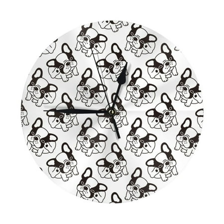 Wall Clock Black White Cute French Bulldog Wall Clocks Battery Operated, Modern Wall Clock for Bedroom, Classroom, Living Room, Office, Home Decor