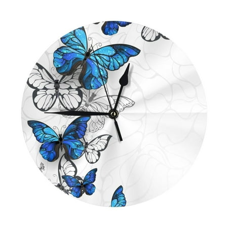 Wall Clock, Blue Flying Butterflies Wall Clocks Battery Operated Silent Kitchen Office Wall Clock Decorative, Wall Clock for School Classroom Living Room Bedroom Home Decor