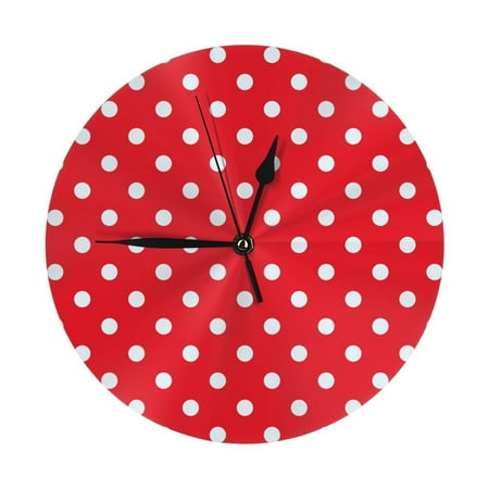 Wall Clock, bright red white polka dots Wall Clocks Battery Operated Silent Kitchen Office Wall Clock Decorative, Wall Clock for School Classroom Living Room Bedroom Home Decor