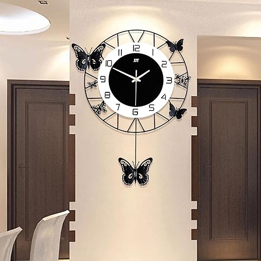 Wall Clock, Butterfly Wall-Mounted Clock, 20 Inch Large Round Wall-Mounted Silent Wall Clocks for Living Room, Bedroom, Office Space