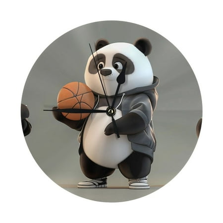 Wall Clock, Cartoon Pandas Basketball Wall Clocks Battery Operated Silent Kitchen Office Wall Clock Decorative, Wall Clock for School Classroom Living Room Bedroom Home Decor