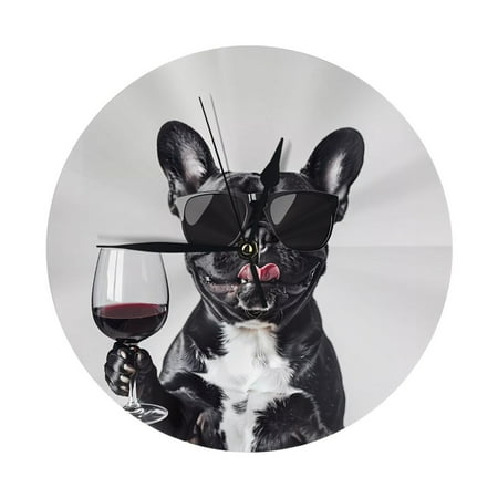 Wall Clock, Cool French Bulldog Wine Wall Clocks Battery Operated Silent Kitchen Office Wall Clock Decorative, Wall Clock for School Classroom Living Room Bedroom Home Decor