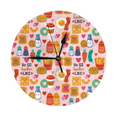 Wall Clock Cute Food Egg Bread Fries Wall Clocks Battery Operated, Modern Wall Clock for Bedroom, Classroom, Living Room, Office, Home Decor