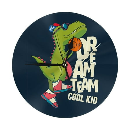 Wall Clock, Dinosaur Basketball Player Wall Clocks Battery Operated Silent Kitchen Office Wall Clock Decorative, Wall Clock for School Classroom Living Room Bedroom Home Decor