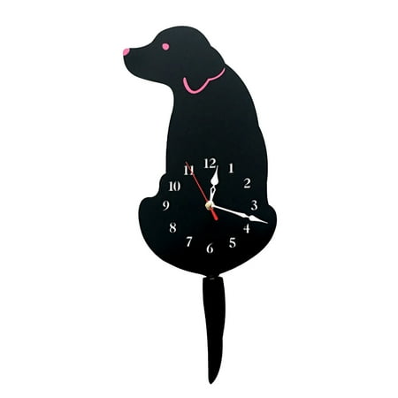 Wall Clock Dog Puppy Decorative, Creative Dog Acrylic Wall Clock with Swing Tail Pendulum for Living Room Bedroom Kids Room Kitchen and Home Décor - Battery Not Included (Black Dog,15x7 inch)