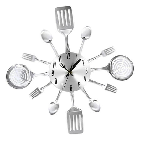 wall clock for kitchen Stainless Steel Fork Clock Decorative , Silvery