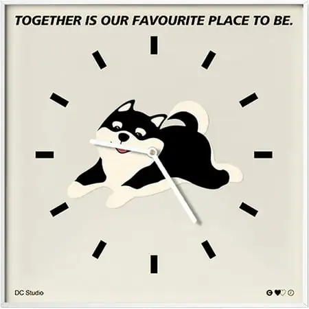 Wall Clock for Living Room, Cute Cartoon Dogs Pattern Square Wall Clock, Frameless Clocks, Square Digital Quiet Quartz Clock for Office, Bathroom, Living Room(30 * 30cm)