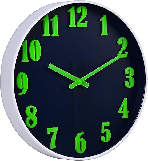 Wall Clock Glow in The Dark- Silent 3D Numbers Luminous Wall Clock Night Light for Bedroom,Kitchen,Living Room (Blue,12 Inch)