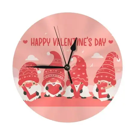 Wall Clock Gnomes Hold The Letters LOVE Wall Clocks Battery Operated, Modern Wall Clock for Bedroom, Classroom, Living Room, Office, Home Decor