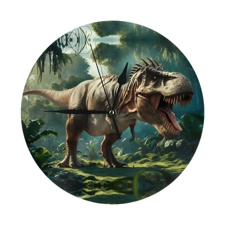 Wall Clock, Green Forest Dinosaur Wall Clocks Battery Operated Silent Kitchen Office Wall Clock Decorative, Wall Clock for School Classroom Living Room Bedroom Home Decor