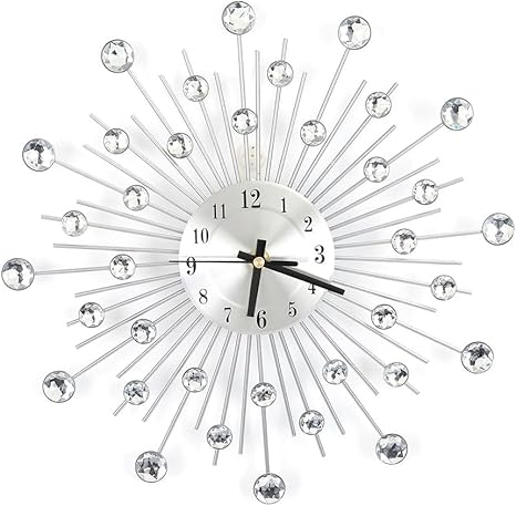 Wall Clock, Modern Crystal Wall Clocks with Arabic Non-Ticking Silent Digital Fashionury -Studded Metal Wall Clock for Living Room, Bedroom, Home Wall Art Decoration