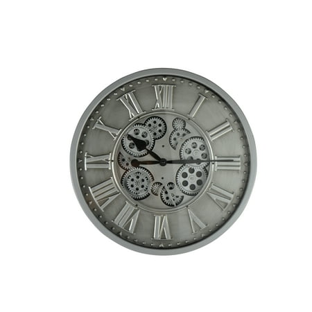 Wall Clock Moving Gears in Silver and Black