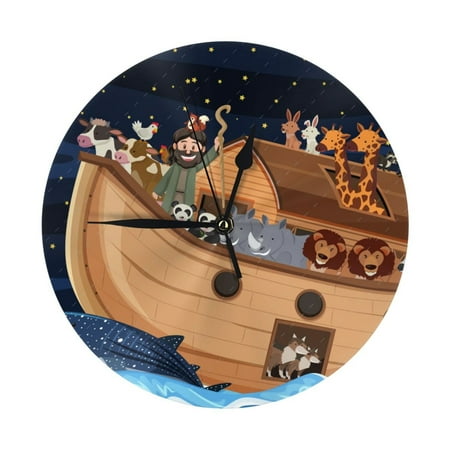 Wall Clock Ocean Scene with Noah's Ark Wall Clocks Battery Operated, Modern Wall Clock for Bedroom, Classroom, Living Room, Office, Home Decor