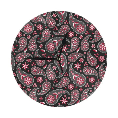 Wall Clock Paisley Red Black Wall Clocks Battery Operated, Modern Wall Clock for Bedroom, Classroom, Living Room, Office, Home Decor