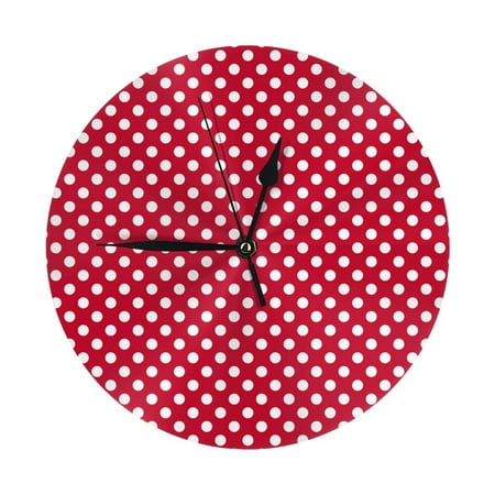 Wall Clock, polka dots dark red Wall Clocks Battery Operated Silent Kitchen Office Wall Clock Decorative, Wall Clock for School Classroom Living Room Bedroom Home Decor