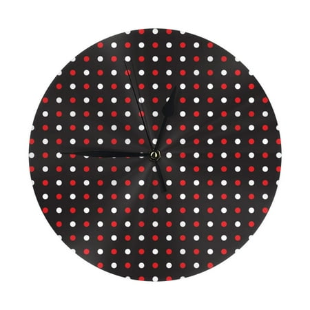 Wall Clock Red and white polka dots Wall Clocks Battery Operated, Modern Wall Clock for Bedroom, Classroom, Living Room, Office, Home Decor