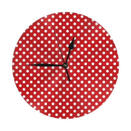 Wall Clock Red Polka Dot Wall Clocks Battery Operated, Modern Wall Clock for Bedroom, Classroom, Living Room, Office, Home Decor