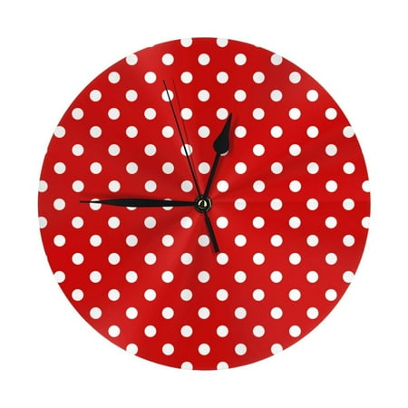 Wall Clock, Red vintage polka dots Wall Clocks Battery Operated Silent Kitchen Office Wall Clock Decorative, Wall Clock for School Classroom Living Room Bedroom Home Decor