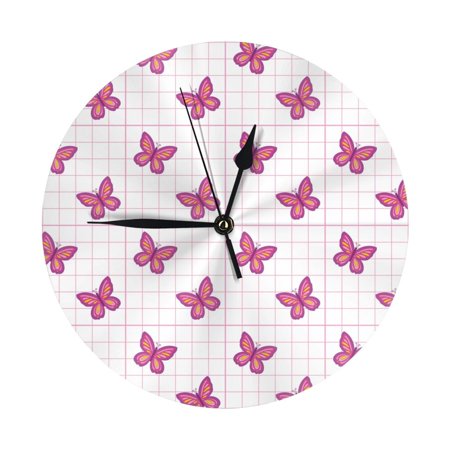 Wall Clock, Retro Pink butterfly Grid Y2K 90s Wall Clocks Battery Operated Silent Kitchen Office Wall Clock Decorative, Wall Clock for School Classroom Living Room Bedroom Home Decor