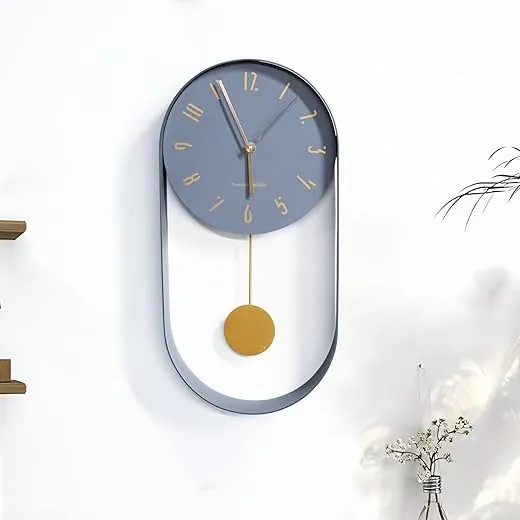 Wall Clock,Silent Non-Ticking 8-Inch Modern Pendulum Wall Clock, Battery Operated Metal Clock with Simple Minimalist Design for Kitchen, Home, Bedroom, Living Room, and Office (Gray Rose Gold)