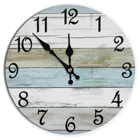 Wall Clock Silent Non Ticking Wall Clocks Battery Operated, Rustic Coastal Country Clock Decorative for Bathroom Kitchen(10 In)