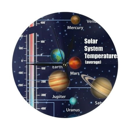 Wall Clock Solar System Temperatures Diagram Wall Clocks Battery Operated, Modern Wall Clock for Bedroom, Classroom, Living Room, Office, Home Decor