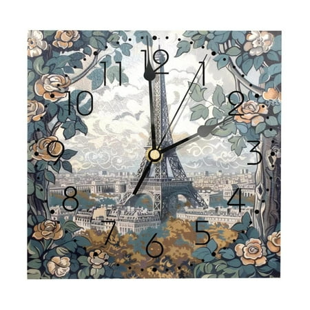 Wall Clocks, Paris City Eiffer Tower Battery Operated Number Clock for Bedroom Living Kitchen Office Home Decor Silent & Non-Ticking