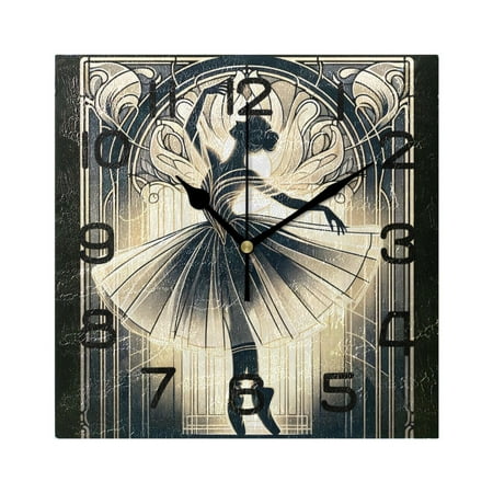 Wall Clock Square Silent Non-Ticking Artistic Dancing Retro Battery Operated Clock 7.78 inch Home Kitchen Office Decoration