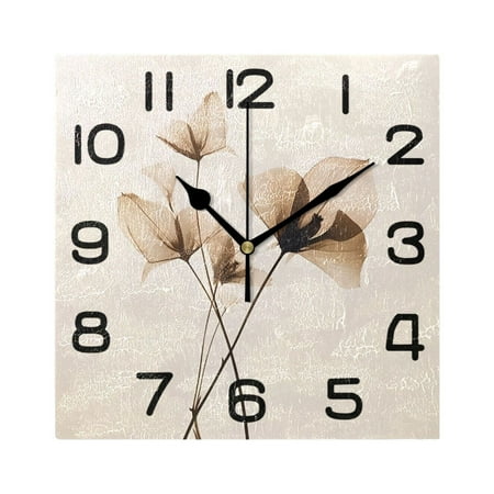 Wall Clock Square Silent Non-Ticking Art Plant Retro Battery Operated Clock 7.78 inch Home Kitchen Office Decoration