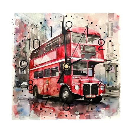 Wall Clocks, Vintage London Bus on Street Battery Operated Number Clock for Bedroom Living Kitchen Office Home Decor Silent & Non-Ticking