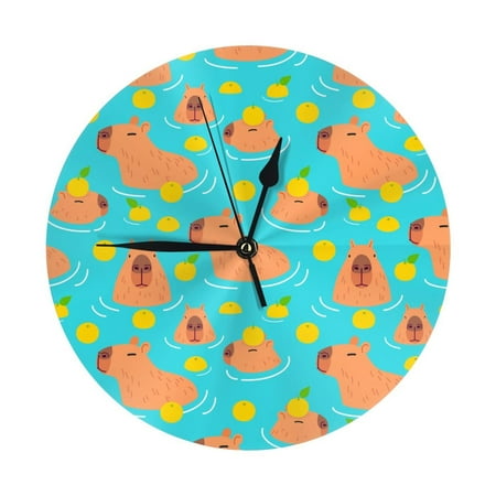 Wall Clock Swim Capybaras Orange Wall Clocks Battery Operated, Modern Wall Clock for Bedroom, Classroom, Living Room, Office, Home Decor