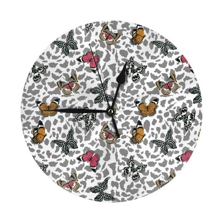 Wall Clock, Trendy butterfly grey Leopard Wall Clocks Battery Operated Silent Kitchen Office Wall Clock Decorative, Wall Clock for School Classroom Living Room Bedroom Home Decor