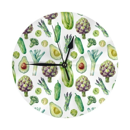 Wall Clock vegetable Asparagus Wall Clocks Battery Operated, Modern Wall Clock for Bedroom, Classroom, Living Room, Office, Home Decor