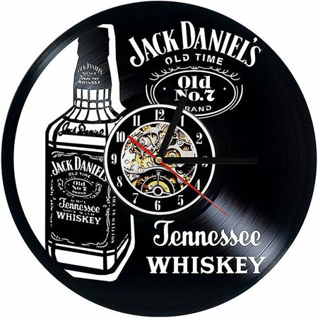 Wall Clock Vinyl Record Clock Upcycling Led Jack Daniels Family Decoration 3D Design Clock Living Room Bedroom Restaurant Wall Decoration Black :