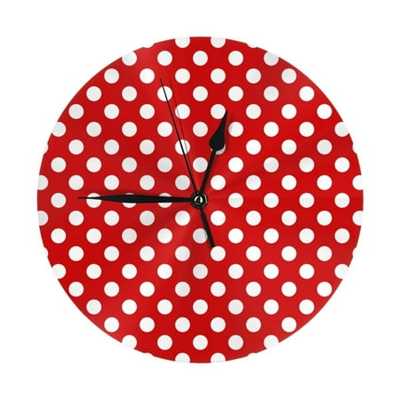 Wall Clock, white polka dot bright red Wall Clocks Battery Operated Silent Kitchen Office Wall Clock Decorative, Wall Clock for School Classroom Living Room Bedroom Home Decor