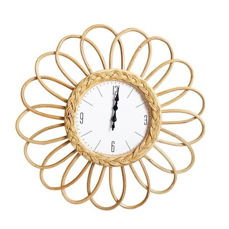 Wall Clock with Rattan Handwoven Frame Exquisite Workmanship Housewarming Gift